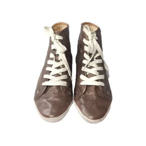 Frye Burnished Leather High Top Sneakers Women's Size 8.5 Shoes Brown - Picture 5 of 11